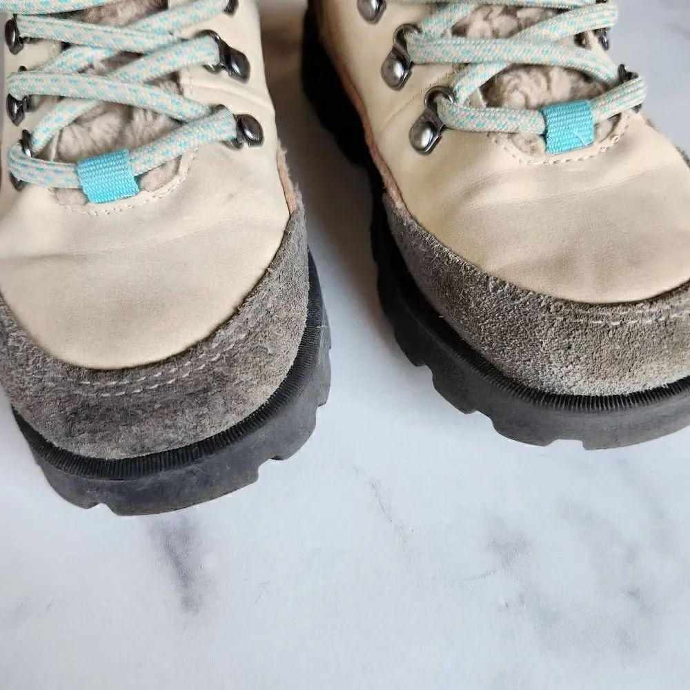 Zara girls toddler 9.5 zip up Sherpa hiking boots cream color block high top sue